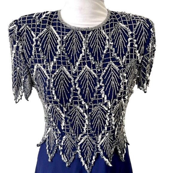 Laurence Kazar Exceptional Vintage Silk Hand Beaded Dress Bridal Formal - Picture 5 of 15